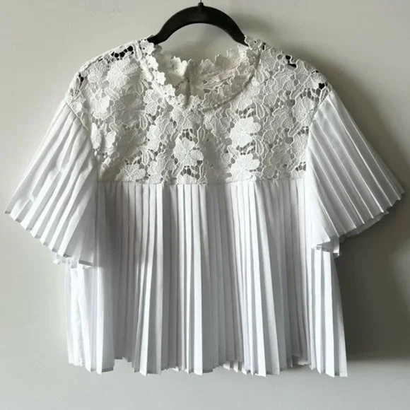Zara Pleated Lace Top Blouse Babydoll Semi Cropped B - Picture 2 of 13